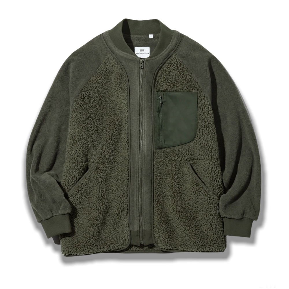 White mountaineering fleece oversized hybrid uniqlo jacket